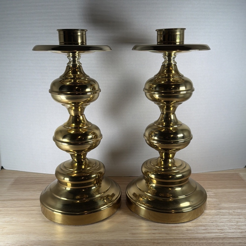 Vintage 12.5" Fat Thick Brass Candle Holder Candlesticks Mantle Display Mod